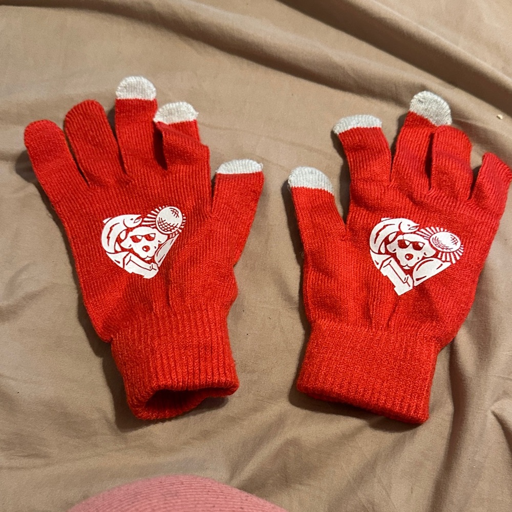Raising Cane‘s crew Red Knit Gloves with White Tips